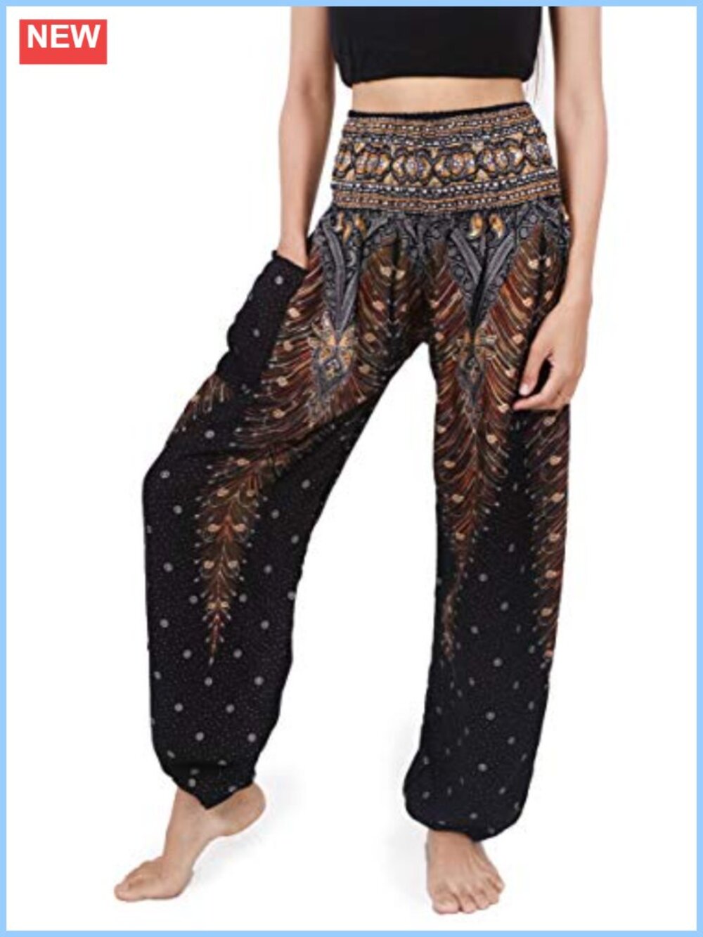 Women's Smocked Waist Harem Boho Yoga Palazzo Pants Size M